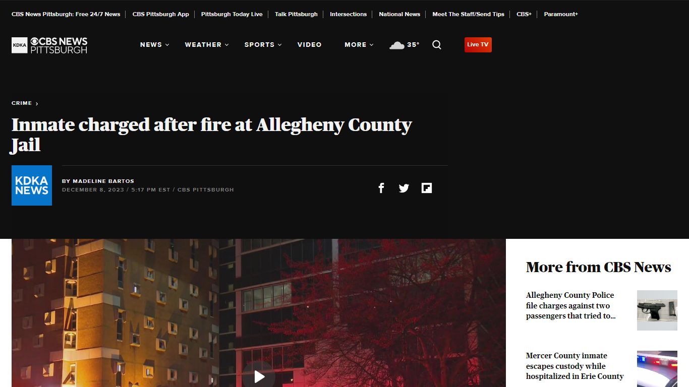 Inmate charged after fire at Allegheny County Jail - CBS News