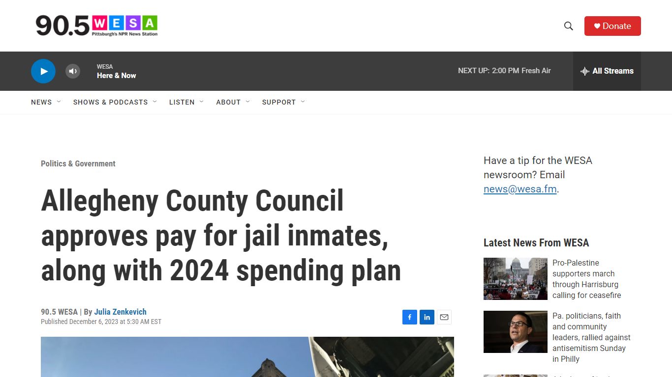 Allegheny County Council approves pay for jail inmates | 90.5 WESA